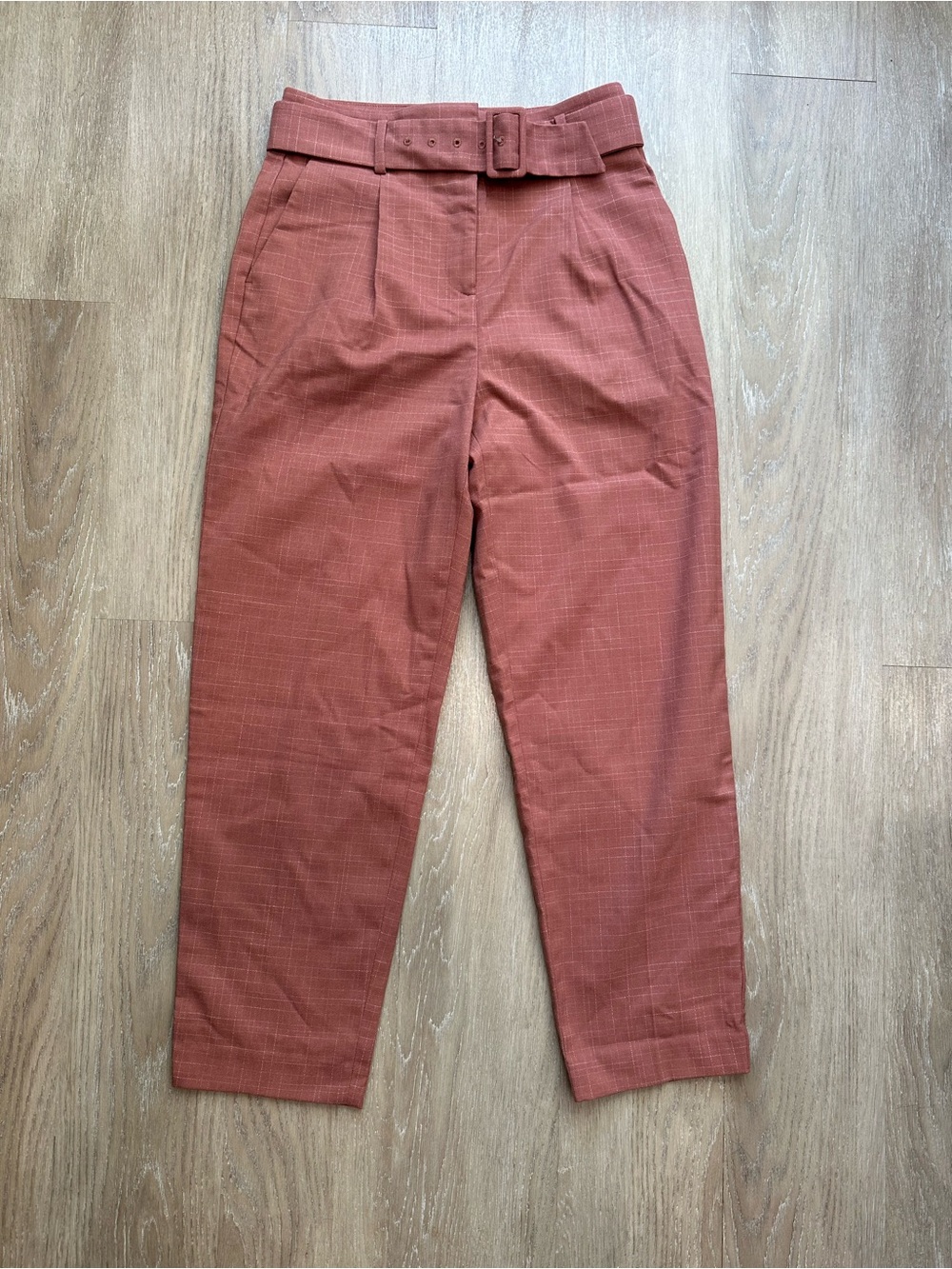 Ann Taylor Size 0 Rust Plaid Belted High Rise Pants